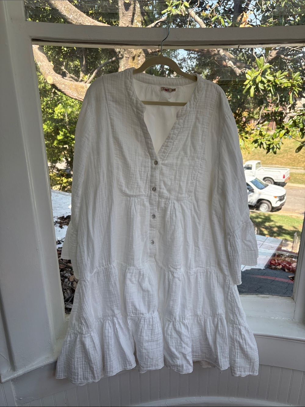 Faherty White Long-Sleeve Tiered Button Dress-XXL